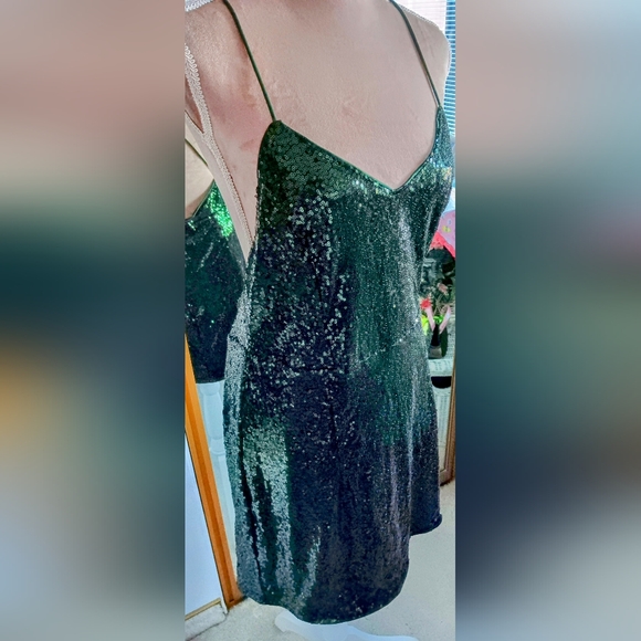 Shein~Green Sequin Criss-cross Strap Backless Formal Mini Dress - Picture 9 of 15